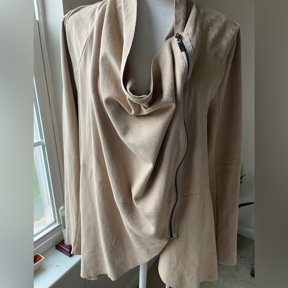 Fate Size Small Tan Faux Suede Zip Up Moto Jacket